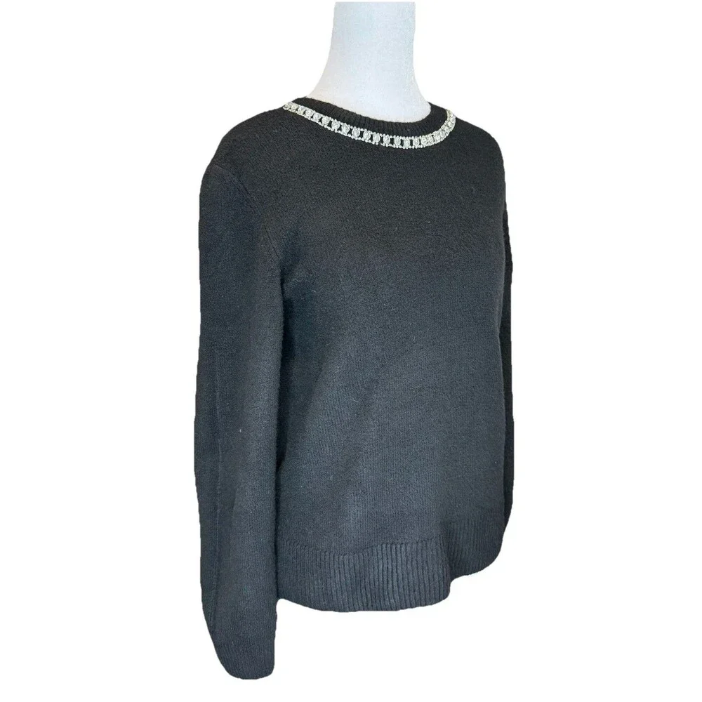Simply Vera Wang Sweater XS Black Knit Necklace Sweater Diamonds Holiday Women's